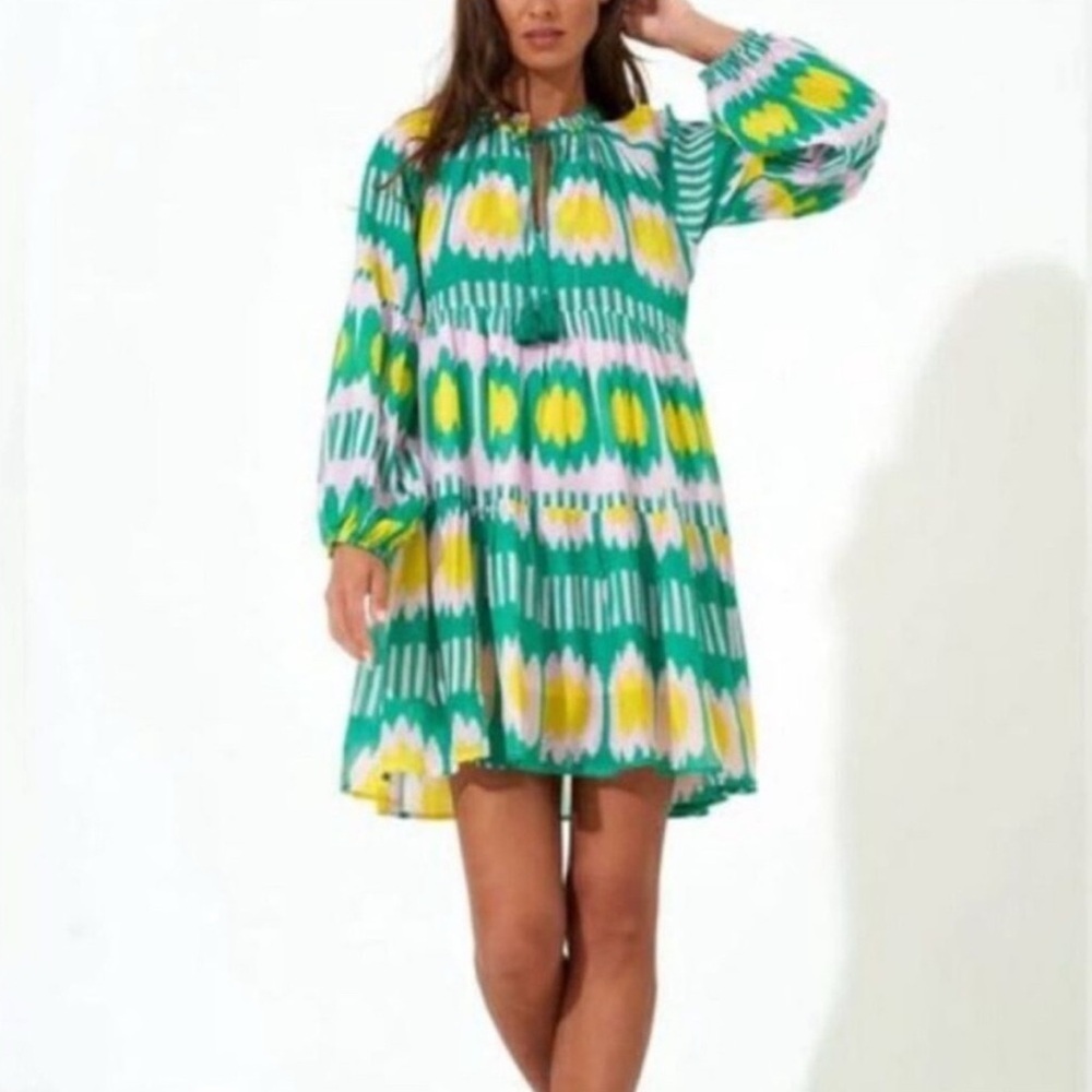 NWT Oliphant Swing Dress Small Silk Cotton Blend Ikat Print